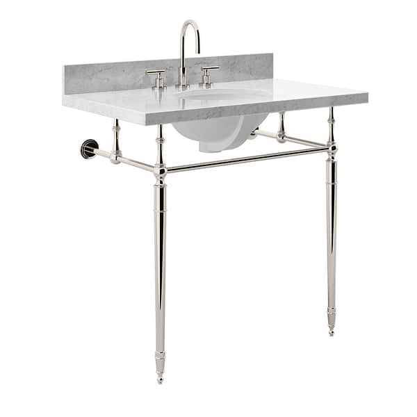 Napoleon Polished Nickel 30" Single Console with Carrara Marble Top Oval Sink and Backsplash