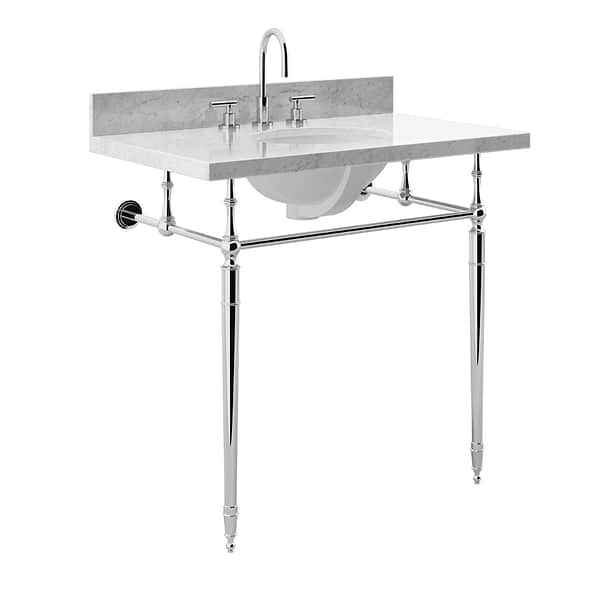 Napoleon Polished Chrome 36" Single Console with Carrara Marble Top Oval Sink and Backsplash