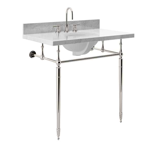 Napoleon Polished Nickel 36" Single Console with Carrara Marble Top Oval Sink and Backsplash