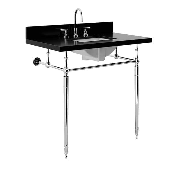 Napoleon Polished Chrome 36" Single Console with Black Granite Top Rectangle Sink and Backsplash