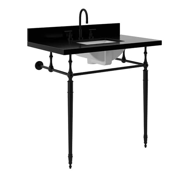 Napoleon Matte Black 36" Single Console with Black Granite Top Rectangle Sink and Backsplash