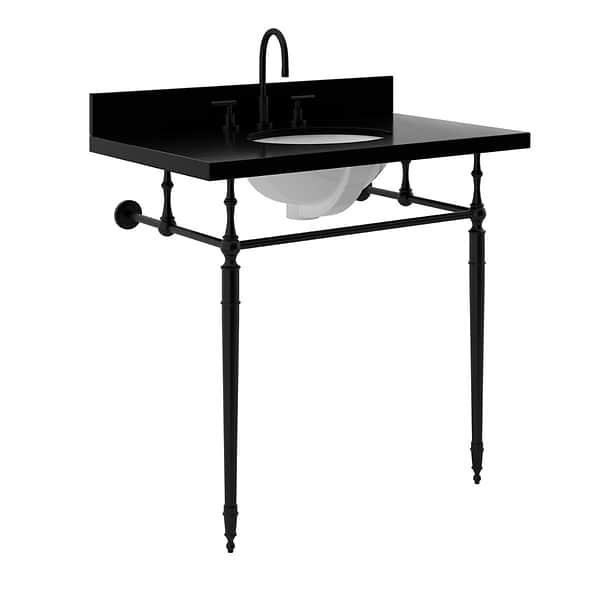 Napoleon Matte Black 36" Single Console with Black Granite Top Oval Sink and Backsplash