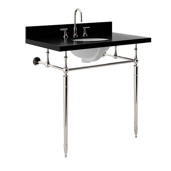 Napoleon Polished Nickel 36" Single Console with Black Granite Top Oval Sink and Backsplash