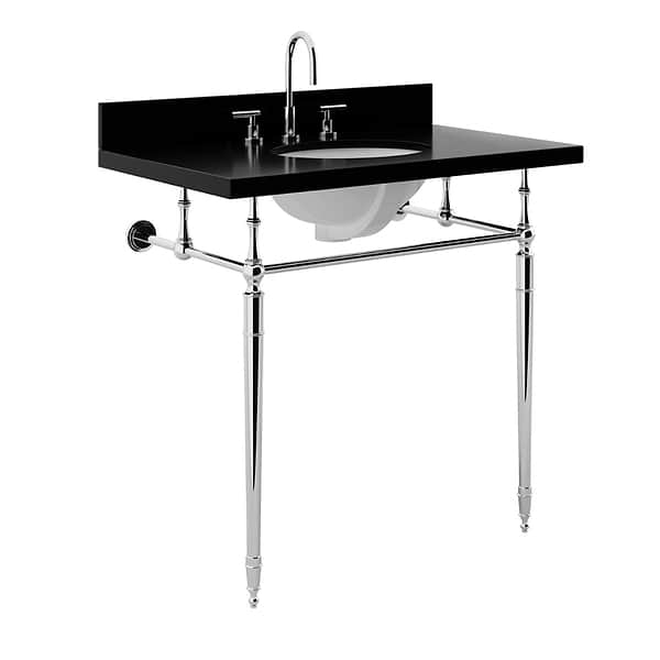 Napoleon Polished Chrome 36" Single Console with Black Granite Top Oval Sink and Backsplash