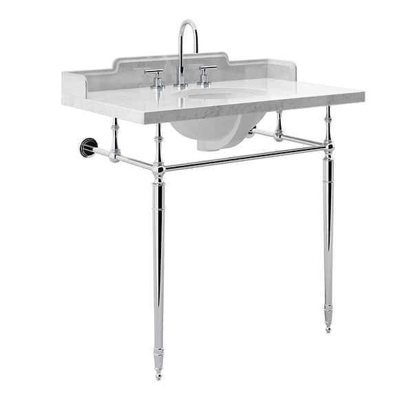 Napoleon Polished Nickel 30" Single Console with White Marble Top Oval Sink and Side Splash