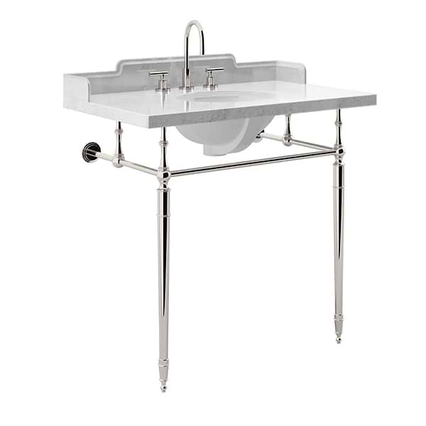 Napoleon Polished Nickel 36" Single Console with White Marble Top Rectangle Sink and Side Splash