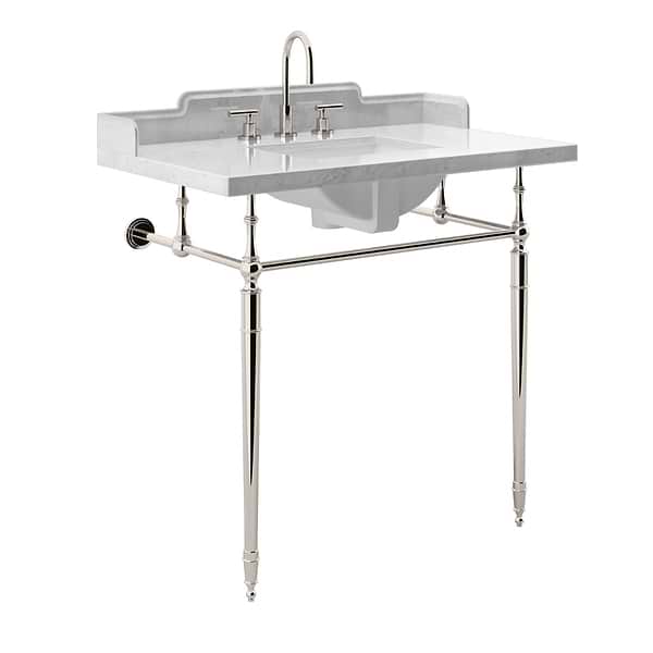 Napoleon Polished Nickel 36" Single Console with White Marble Top Oval Sink and Side Splash