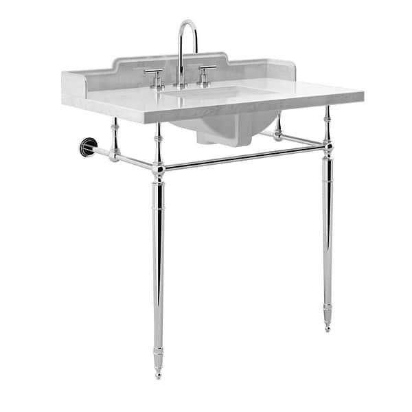 Napoleon Polished Chrome 36" Single Console with White Marble Top Oval Sink and Side Splash