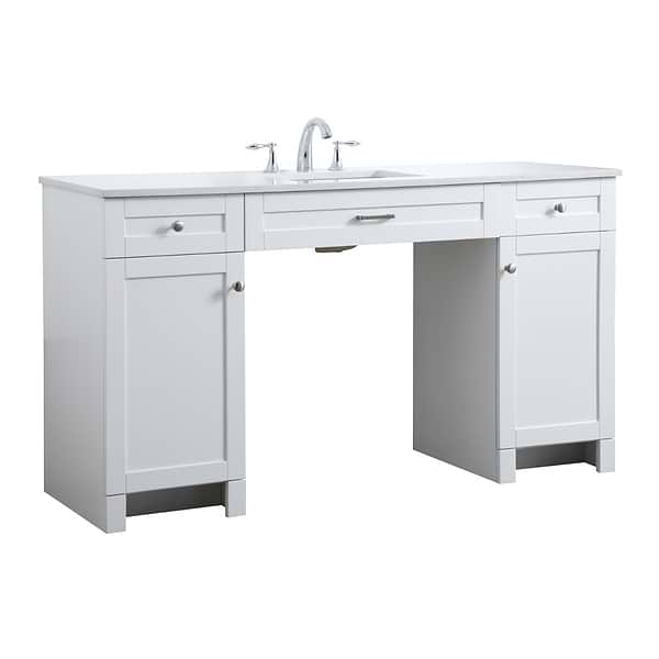 Calvin 60" White Single Vanity with Cultured Marble White Top