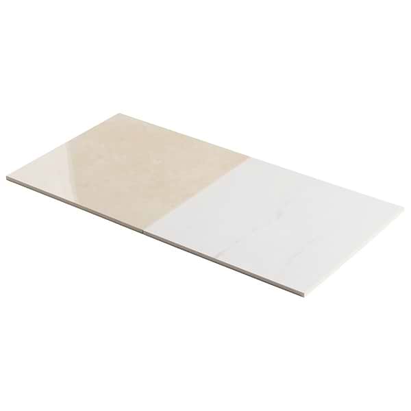 Fortunato Calacatta White and Marfil Beige 12x12 Polished Porcelain Checkerboard Tile