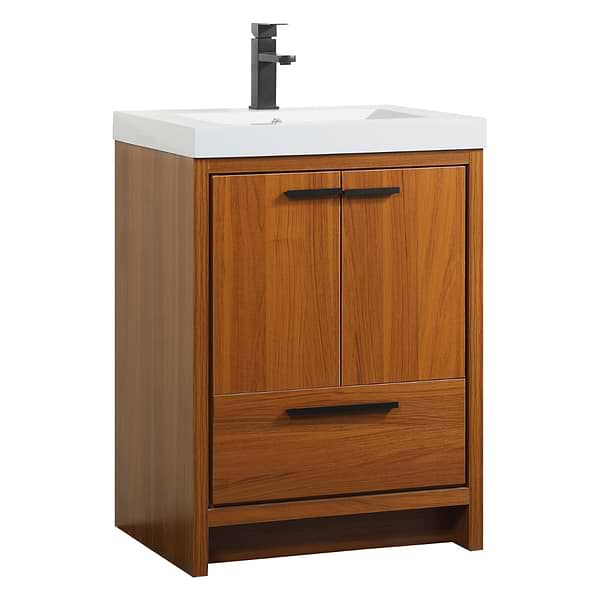 Ember Teak 24" Single Vanity with White Solid Surface Top