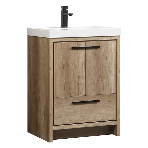 Ember Natural Oak 24" Single Vanity with White Solid Surface Top