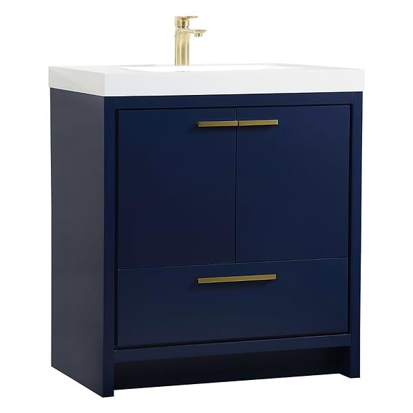 Ember Blue 30" Single Vanity with White Solid Surface Top