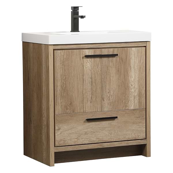 Ember Natural Oak 30" Single Vanity with White Solid Surface Top