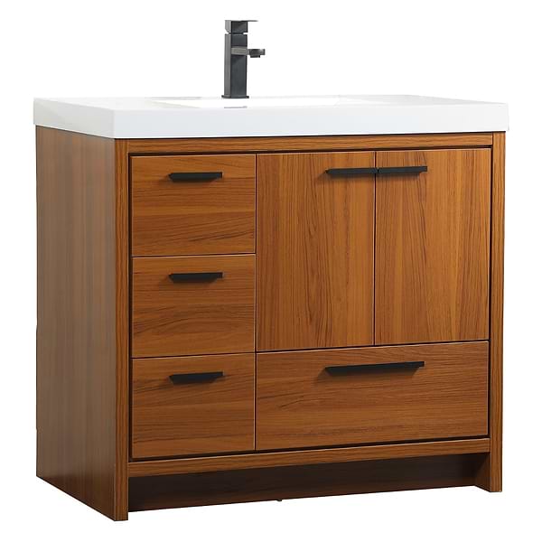 Ember Teak 36" Single Vanity with White Solid Surface Top
