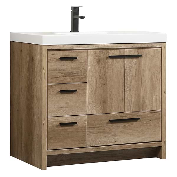 Ember Natural Oak 36" Single Vanity with White Solid Surface Top
