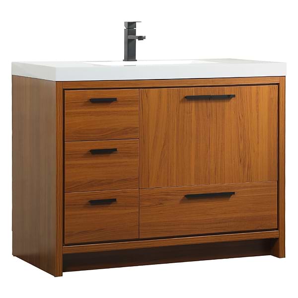 Ember Teak 42" Single Vanity with White Solid Surface Top