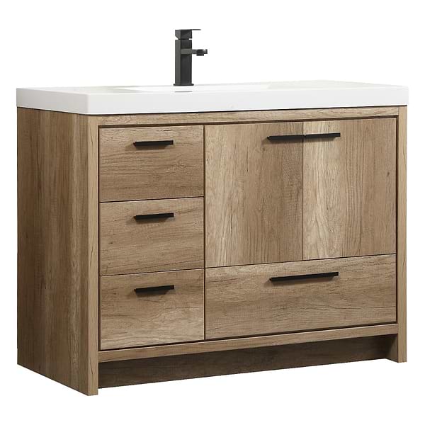 Ember Natural Oak 42" Single Vanity with White Solid Surface Top