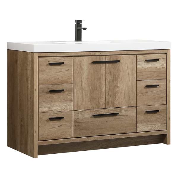 Ember Natural Oak 48" Single Vanity with White Solid Surface Top
