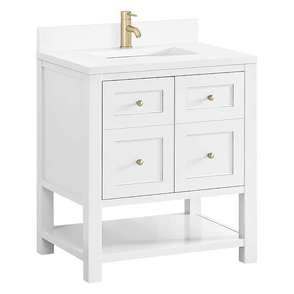 James Martin Vanities Breckenridge Bright White 30" Single Vanity with White Zeus Quartz Top and Backsplash