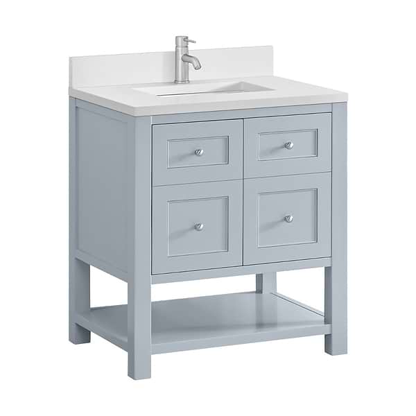 James Martin Vanities Breckenridge Serenity Blue 30" Single Vanity with White Zeus Quartz Top and Backsplash