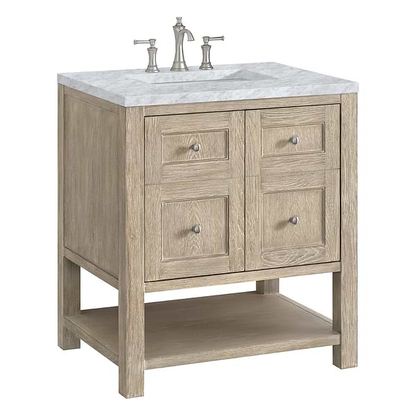 James Martin Vanities Breckenridge Whitewashed Oak 30" Single Vanity Carrara  Marble Top