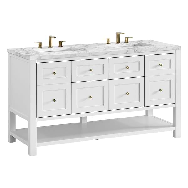 James Martin Vanities Breckenridge Bright White 60" Double Vanity with Carrara Marble Top