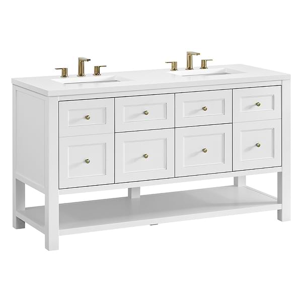 James Martin Vanities Breckenridge Bright White 60" Double Vanity with White Zeus Quartz Top