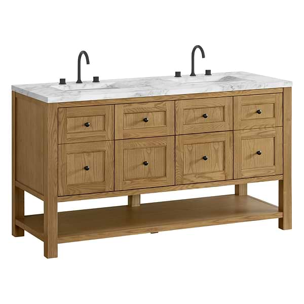 James Martin Vanities Breckenridge Light Natural Oak 60" Double Vanity with Carrara Marble Top