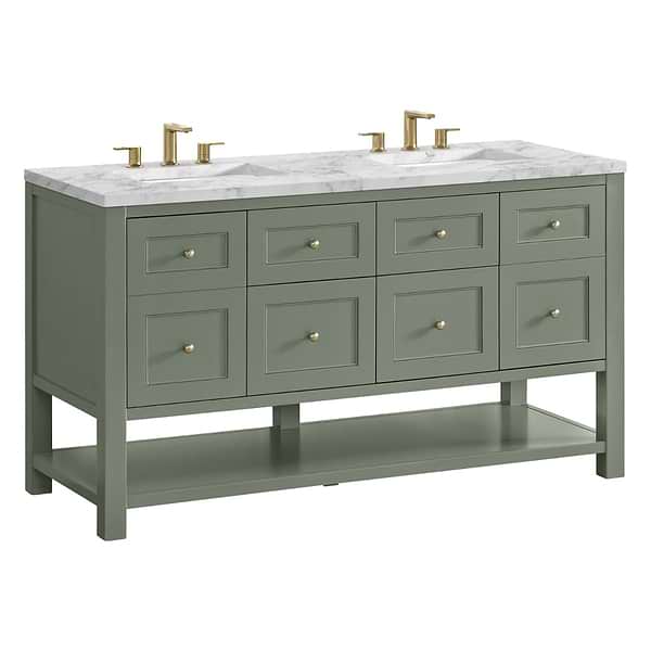 James Martin Vanities Breckenridge Smokey Celadon 60" Double Vanity with Carrara Marble Top