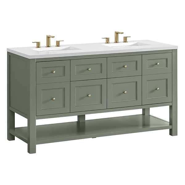 James Martin Vanities Breckenridge Smokey Celadon 60" Double Vanity with White Zeus Quartz Top