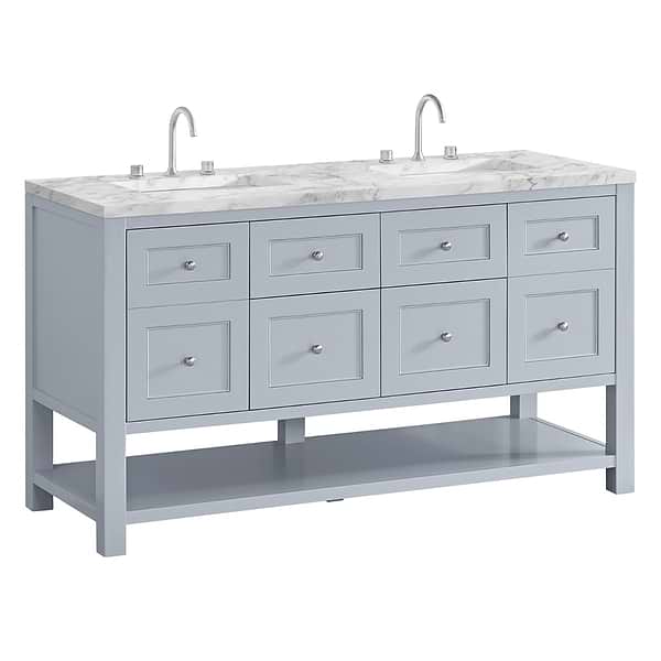 James Martin Vanities Breckenridge Serenity Blue 60" Double Vanity with Carrara Marble Top