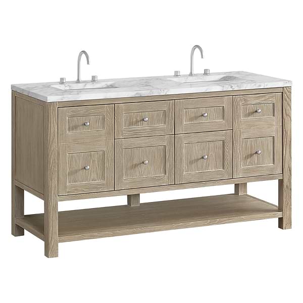 James Martin Vanities Breckenridge Whitewashed Oak 60" Double Vanity with Carrara Marble Top