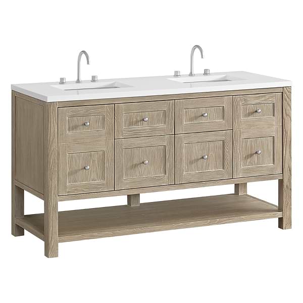 James Martin Vanities Breckenridge Whitewashed Oak 60" Double Vanity with White Zeus Quartz Top