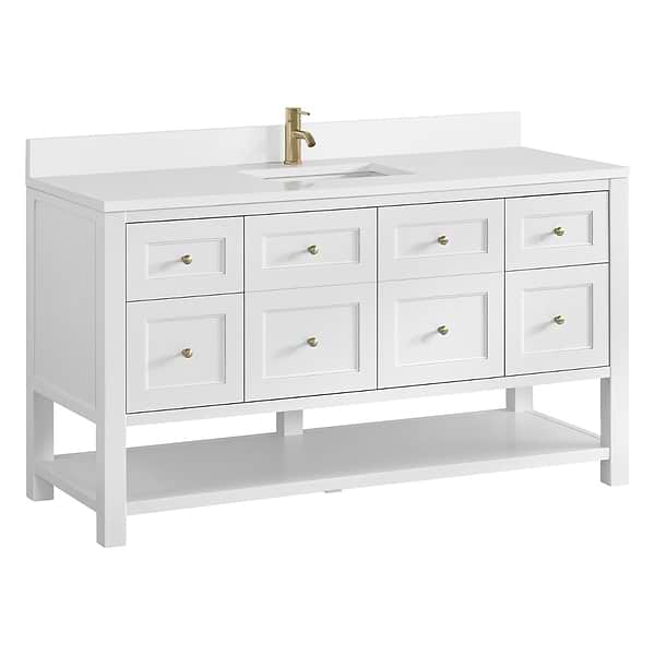 James Martin Vanities Breckenridge Bright White 60" Single Vanity with White Zeus Quartz Top and Backsplash
