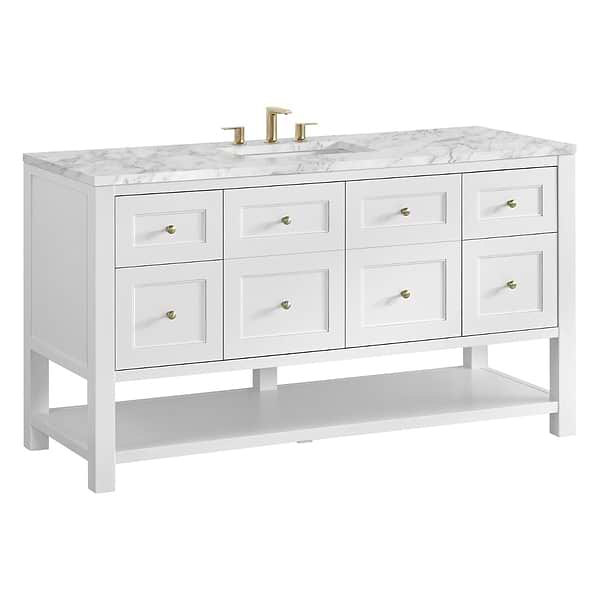 James Martin Vanities Breckenridge Bright White 60" Single Vanity with Carrara Marble Top