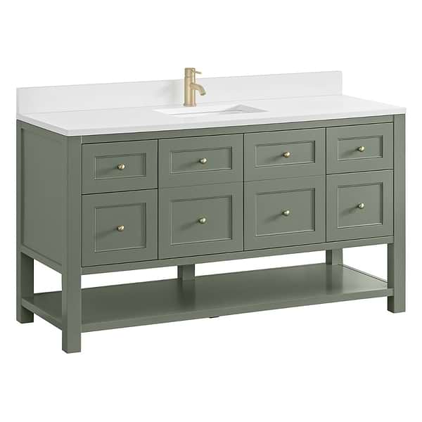 James Martin Vanities Breckenridge Smokey Celadon 60" Single Vanity with White Zeus Quartz Top and Backsplash