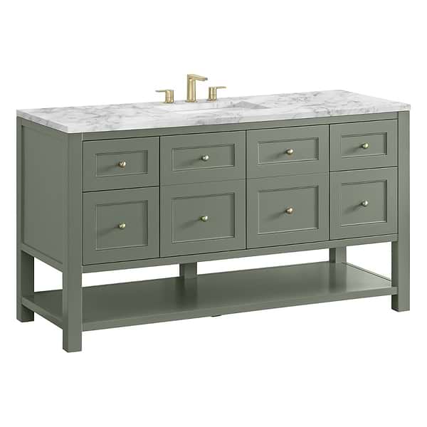 James Martin Vanities Breckenridge Smokey Celadon 60" Single Vanity with Carrara Marble Top