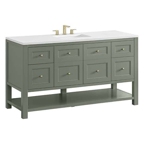 James Martin Vanities Breckenridge Smokey Celadon 60" Single Vanity with White Zeus Quartz Top