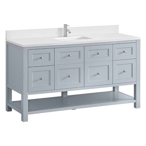 James Martin Vanities Breckenridge Serenity Blue 60" Single Vanity with White Zeus Quartz Top and Backsplash