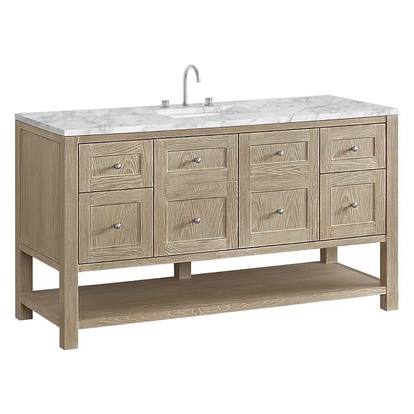 James Martin Vanities Breckenridge Whitewashed Oak 60" Single Vanity with Carrara Marble Top