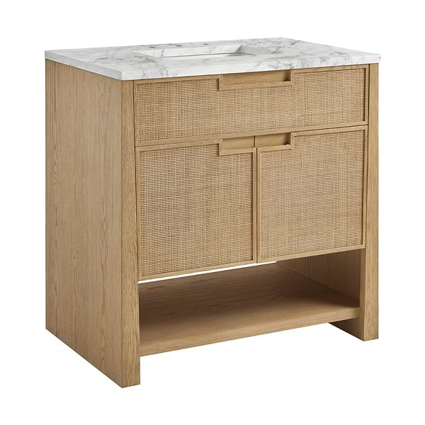 James Martin Vanities Solene Seaside Oak 36" Single Vanity with Carrara Marble Top