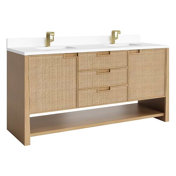 James Martin Vanities Solene Seaside Oak 72" Double Vanity with White Zeus Quartz Top and Backsplash