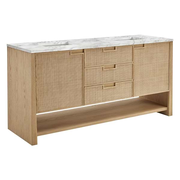 James Martin Vanities Solene Seaside Oak 72" Double Vanity with Carrara Marble Top