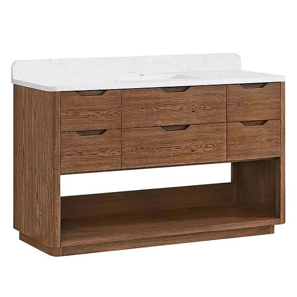 Salma Weathered Brown Oak 55" Single Vanity with White Cultured Marble Top