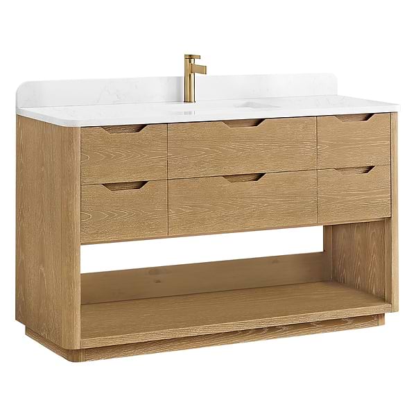 Salma Blonde Oak 55" Single Vanity with White Cultured Marble Top