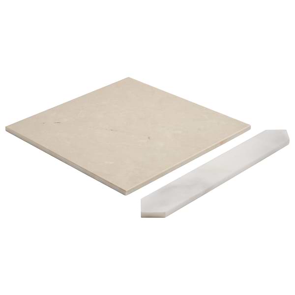 Prezzo Crema Ella 12x12 Square and Ayfon White 2x12 Picket Honed Marble Tile