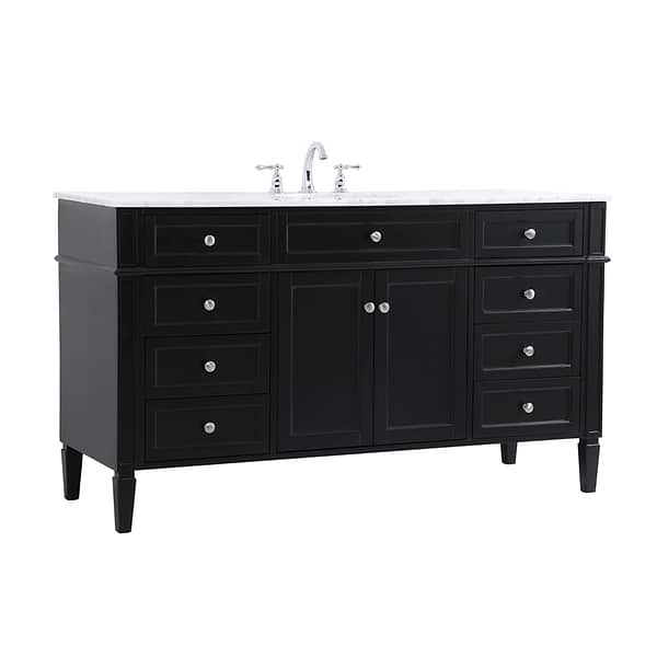 Montair Black 60" Single Vanity With Carrara White Marble Top
