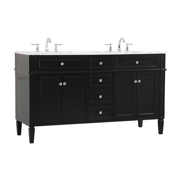 Montair Black 60" Double Vanity With Carrara White Marble Top