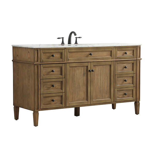 Montair Dark Brown 60" Single Vanity With Carrara White Marble Top